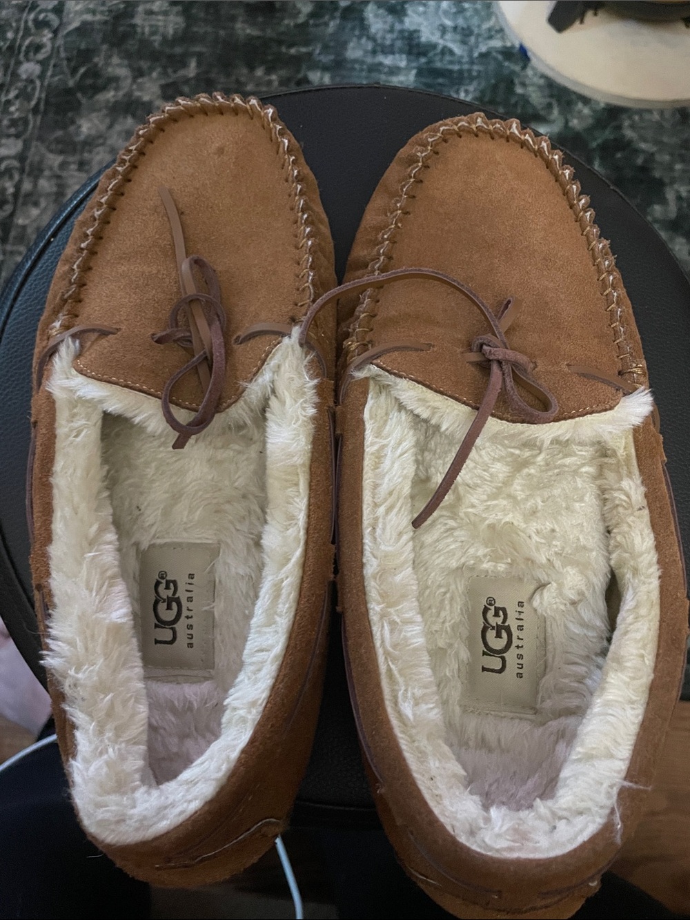 UGG Men’s Chestnut Suede Fuzz-Lined Moccasin Slip-Ons